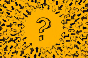 In Image of arrows pointing to a question mark ascertaining what is the most important aspect of digital marketing