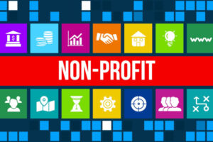 Image with icons designating digital marketing strategies for nonprofits, nonprofit organizations